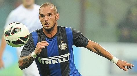 Inter Wesley Sneijder during the second leg UEFA Europa League third qualifying round first leg match between Inter Milan and Hajduk and  in Milan, Italy, 9 Agust ,2012. ANSA/DANIEL DAL ZENNARO