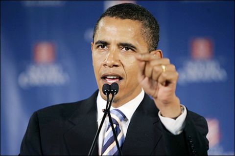 Presidential hopeful Sen. Barack Obama, D-Ill., speaks during the National Convention of College Democrats during their convention Thursday, July 26, 2007, at the University of South Carolina in Columbia, S.C.  (AP Photo/Mary Ann Chastain)