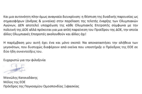 Η απάντηση του Μανώλη Κατσιαδάκη στον πρόεδρο της ΕΟΕ: "Δεν είναι έτσι τα πράγματα κύριε Καπράλε..."