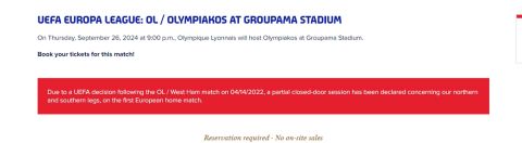 Λιόν: Μερικό κλείσιμο εξέδρας στο Groupama Stadium για το ματς με τον Ολυμπιακό