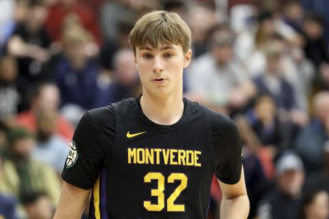 Monteverde's Cooper Flagg #32 is seen against Sunrise Christian during a high school basketball game at the Hoophall Classic, Monday, January 16, 2023, in Springfield, MA. (AP Photo/Gregory Payan)