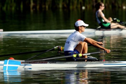 LUCERNE, SWITZERLAND - JULY 10:  Alexandra Tsiavou of Greece in the Women's Lightweight Single sculls on day two of the Rowing World Cup on July 10, 2010 in Lucerne, Switzerland.  (Photo by John Gichigi/Getty Images)