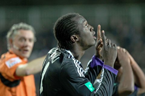 20110312 - EUPEN, BELGIUM: Anderlecht's Romelu Lukaku celebrates after scoring  during the Jupiler Pro League match between  KAS Eupen and Anderlecht , in Eupen, Saturday 12 March 2011, on the 29th day of Belgian soccer championship. BELGA PHOTO MICHEL KRAKOWSKI