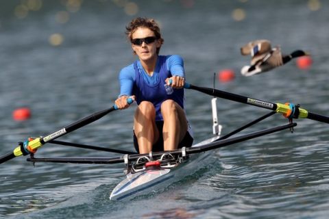 BLED, SLOVENIA - MAY 29:  Alexandra Tsiavou of Greece competes in the Women's Lightweight Single Sculls semifinal during The Rowing World Cup  on May 29, 2010 in Bled, Slovenia.  (Photo by John Gichigi/Getty Images)