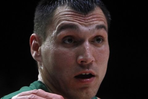 Lithuania's Jonas Maciulis gestures during their quarterfinal basketball match at the EuroBasket European Basketball Championships, between Italy  and Lithuania, on Wednesday, Sept. 16, 2015 in Lille, northern France. (AP Photo/Michel Spingler)