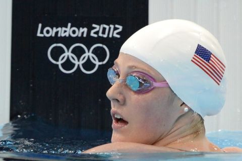 US swimmer Missy Franklin competes in the women's 200m freestyle heats swimming event at the London 2012 Olympic Games at the Olympic Park in London on July 30, 2012.  AFP PHOTO / CHRISTOPHE SIMON        (Photo credit should read CHRISTOPHE SIMON/AFP/GettyImages)