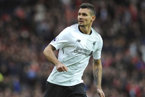 Liverpool's Dejan Lovren during the English Premier League soccer match between Manchester United and Liverpool at Old Trafford in Manchester, England, Saturday, March 10, 2018. (AP Photo/Rui Vieira)