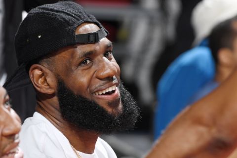 LAS VEGAS, NV - JULY 15: LeBron James #23 of the Los Angeles Lakers looks on during the game against the Detroit Pistons during the 2018 Las Vegas Summer League on July 15, 2018 at the Thomas & Mack Center in Las Vegas, Nevada. NOTE TO USER: User expressly acknowledges and agrees that, by downloading and/or using this photograph, user is consenting to the terms and conditions of the Getty Images License Agreement. Mandatory Copyright Notice: Copyright 2018 NBAE (Photo by Garrett Ellwood/NBAE via Getty Images)