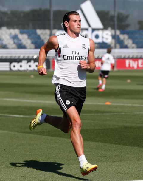 MADRID, SPAIN - AUGUST 07:  Gareth Bale of Real Madrid runs during a training session at Valdebebas training ground on August 7, 2014 in Madrid, Spain.  (Photo by Antonio Villalba/Real Madrid via Getty Images)