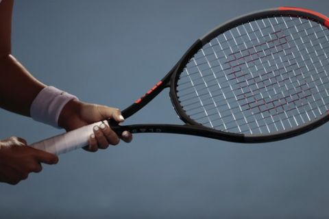 Mexico's Renata Zarazua holds her racket as she waits for Slovenia's Tamara Zidansek to serve, in their quarterfinal match at the Mexican Tennis Open in Acapulco, Mexico, Thursday, Feb. 27, 2020.(AP Photo/Rebecca Blackwell)