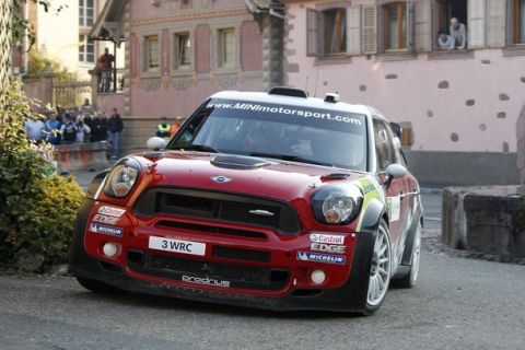 Mini WRC Team driver Daniel Sordo-Castillo of Spain races in his MINI John Cooper Works during the second stage of the WRC Rally of France in Nothalten, Eastern France, September  30, 2011.   REUTERS/Vincent Kessler (FRANCE - Tags: SPORT MOTORSPORT)