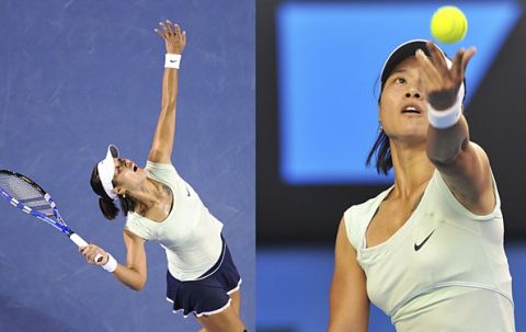 Li Na serves during the womens final against Kim Clijsters.