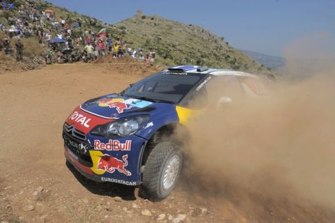 LOUTRAKI, GREECE - JUNE 18:  Sebastien Ogier of France and Julien Ingrassia of France compete in their Citroen Total WRT Citroen DS3 WRC during Day 2 of the WRC Rally of Greece on June 18, 2011 in Loutraki, Greece.  (Photo by Massimo Bettiol/Getty Images)