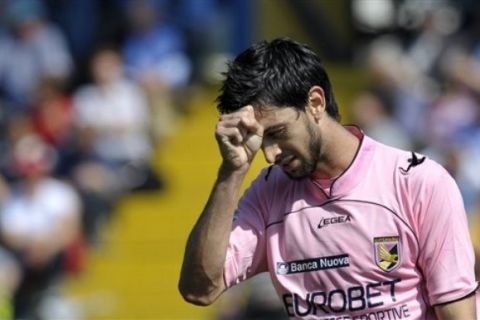 Palermo's Matias Pastore of Argentina reacts during their Serie A soccer match against Parma, at Parma's Tardini stadium, Italy, Sunday, May 1, 2011. (AP Photo/Marco Vasini)