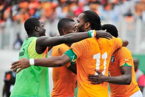 Ivorian football players celebrate their victory over Burundi at the end of the African Cup of Nations (CAN) 2012 qualifying football match on October 9, 2011 at the Felix Houphouet-Boigny stadium in Abidjan. Ivory Coast won 2-1.       AFP PHOTO/ SIA KAMBOU (Photo credit should read SIA KAMBOU/AFP/Getty Images)