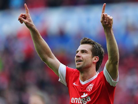 MAINZ, GERMANY - MARCH 09:  Andreas Ivanschitz of Mainz celebrates his team's first goal during the Bundesliga match between 1. FSV Mainz 05 and Bayer 04 Leverkusen at Coface Arena on March 9, 2013 in Mainz, Germany.  (Photo by Alex Grimm/Bongarts/Getty Images)