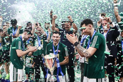 14/06/2024 Panathinaikos celebtrates the conquest of Basket League for season 2023-24 in OAKA Stadium, in Athens - Greece

Photo by: Andreas Papakonstantinou / Tourette Photography