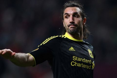 BRAGA, PORTUGAL - MARCH 10:  Sotiris Kyrgiakos of Liverpool looks on during the UEFA Europa League round of 16 first leg match between Braga and Liverpool at Estadio Municipal de Braga on March 10, 2011 in Braga, Portugal.  (Photo by Julian Finney/Getty Images)