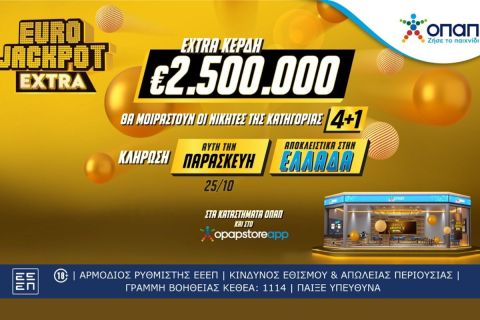 Eurojackpot Extra: Επιπλέον 2,5 εκατ. ευρώ στους νικητές της κατηγορίας 4+1 και στην κλήρωση της Παρασκευής