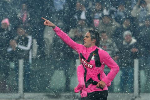 Juventus' forward Alessandro Matri celebrates after scoring during their the Serie A football match between Juventus and Udinese at the "Juventus Stadium" in Turin on January 28, 2012. AFP PHOTO / GIUSEPPE CACACE (Photo credit should read GIUSEPPE CACACE/AFP/Getty Images)