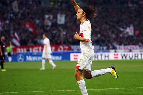 STUTTGART, GERMANY - NOVEMBER 20:  Martin Harnik of Stuttgart celebrates his team's first goal during the Bundesliga match between VfB Stuttgart and FC Augsburg at Mercedes-Benz Arena on November 20, 2011 in Stuttgart, Germany.  (Photo by Alex Grimm/Bongarts/Getty Images)