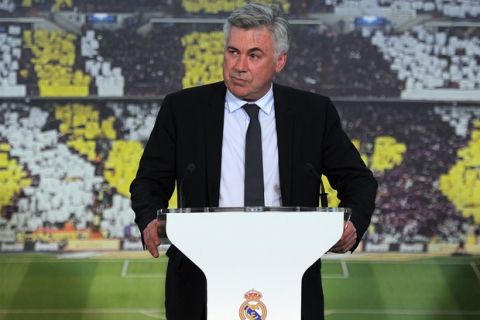 MADRID, SPAIN - JUNE 26:  Carlo Ancelotti speaks to the press while being presented as Real's new head coach at Estadio Bernabeu on June 26, 2013 in Madrid, Spain.  (Photo by Denis Doyle/Getty Images)