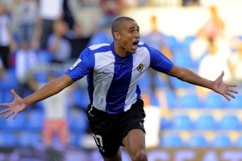 Hercules' French forward David Trezeguet celebrates after scoring against Sevilla during a Spanish league football match at  Rico Perez stadium in Alicante  on September 26, 2010.  AFP PHOTO / JOSE JORDAN (Photo credit should read JOSE JORDAN/AFP/Getty Images)