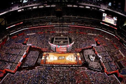 "A general view as the Duke Blue Devils play the Michigan State Spartans during the NCAA Men's Final Four Semifinal at Lucas Oil Stadium on April 4, 2015 in Indianapolis, Indiana.  (Photo by Streeter Lecka/Getty Images)"