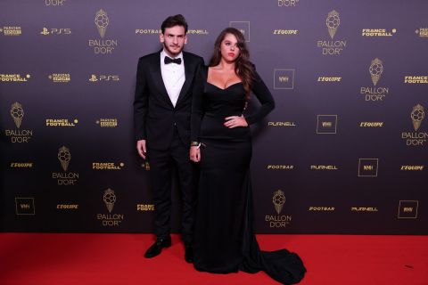 Napoli's Georgian forward Khvicha Kvaratskhelia (L) poses prior to the 2023 Ballon d'Or France Football award ceremony at the Theatre du Chatelet in Paris on October 30, 2023. (Photo by FRANCK FIFE / AFP)