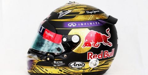 NUERBURG, GERMANY - JULY 05:  The specially designed drivers helmet of Sebastian Vettel of Germany and Infiniti Red Bull Racing is seen following practice for the German Grand Prix at the Nuerburgring on July 5, 2013 in Nuerburg, Germany.  (Photo by Mark Thompson/Getty Images)