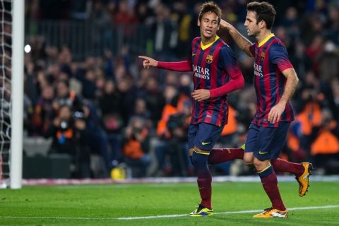 Partido de la Liga BBVA disputado entre el Barcelona y el Villarreal. En la imagen, Neymar celebra el segundo tanto. 

League BBVA match played between Barcelona and Villarreal. In this picture, Neymar celebrates second goal.