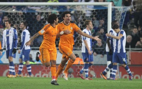 Partido de la Liga BBVA disputado entre el Espanyol y el Real Madrid. En la imagen, Pepe celebra un tanto. 

League BBVA match played between Espanyol and Real Madrid. In this picture, Pepe celebrates a goal.