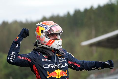 Red Bull driver Max Verstappen of the Netherlands celebrates after winning the Austrian Formula One Grand Prix, at the Red Bull Ring racetrack, in Spielberg, Austria, Sunday, July 2, 2023. (AP Photo/Darko Bandic)