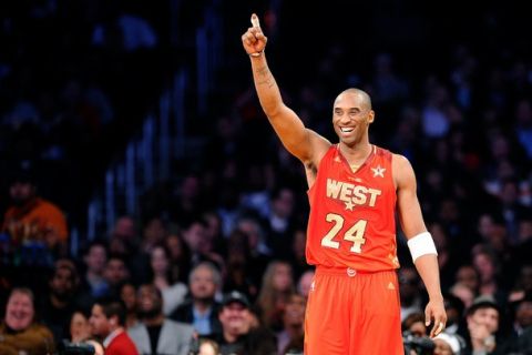 LOS ANGELES, CA - FEBRUARY 20:  Kobe Bryant #24 of the Los Angeles Lakers and the Western Conference reacts in the second half of the 2011 NBA All-Star Game at Staples Center on February 20, 2011 in Los Angeles, California. NOTE TO USER: User expressly acknowledges and agrees that, by downloading and or using this photograph, User is consenting to the terms and conditions of the Getty Images License Agreement.  (Photo by Kevork Djansezian/Getty Images)