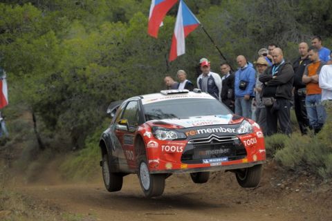 LOUTRAKI, GREECE - JUNE 16:  Petter Solberg of Norway and Chris Patterson of Great Britain compete in their Petter Solberg WRT Citroen DS3 WRC during the Shakedown of the WRC Rally of Greece on June 16, 2011 in Loutraki, Greece.  (Photo by Massimo Bettiol/Getty Images)