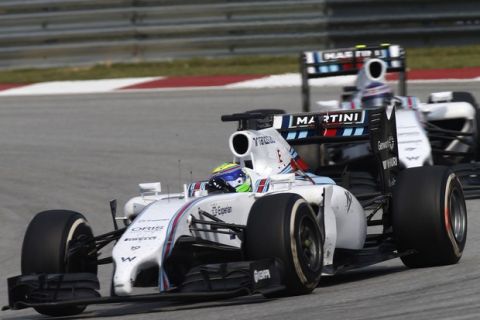 Sepang International Circuit, Sepang, Kuala Lumpur, Malaysia.
Sunday 30 March 2014.
Felipe Massa, Williams FW36 Mercedes, leads Valterri Bottas, Williams FW36 Mercedes.
Photo: Glenn Dunbar/Williams F1.
ref: Digital Image _89P5834