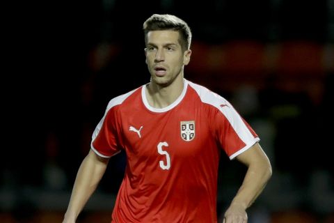 Serbia's Matija Nastasic during the international friendly soccer match between Serbia and Nigeria at The Hive Stadium in London, Tuesday, March 27, 2018. (AP Photo/Matt Dunham)