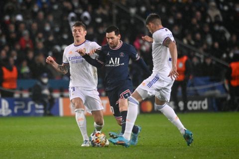 Lionel Messi during the 8th final of the Champions League 2022, between PSG and Real Madrid at the Parc des Princes, in Paris on February 15, 2022 PUBLICATIONxINxGERxSUIxAUTxONLY JulienxMattiax/xLexPictorium LePictorium_0259535 