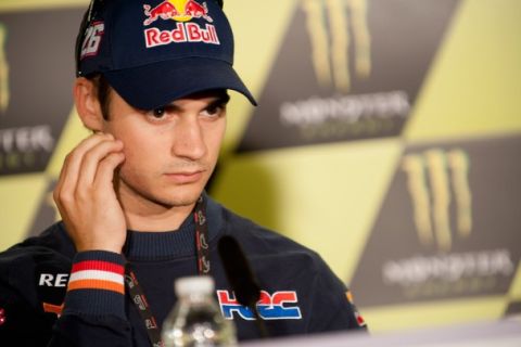 LE MANS, FRANCE - MAY 12:  Dani Pedrosa of Spain and Repsol Honda Team Team looks on during the press conference pre-event of the MotoGp Of France in Le Mans Circuit on May 12, 2011 in Le Mans, France.  (Photo by Mirco Lazzari gp/Getty Images)