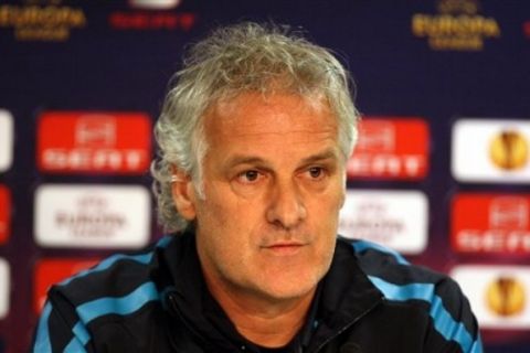 Psv Eindhoven's manager Fred Rutten, talks to the media during a press conference at Ibrox, Glasgow, Scotland, Wednesday March. 16, 2011. Psv Eindhoven will play Rangers in a Europa League round of 16 second leg soccer match on Thursday. (AP Photo/Scott Heppell)