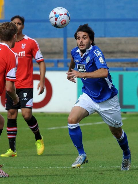 Moss Rose . London Road . Macclesfield Town V Kidderminster Harriers . Macclesfield ' s David Gonzalez Diaz . 23 August 2014 . Picture by Matt Ratcliffe
