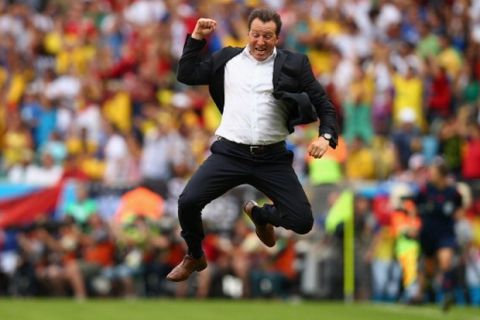 RIO DE JANEIRO, BRAZIL - JUNE 22:  Head coach Marc Wilmots of Belgium reacts after defeating Russia 1-0 during the 2014 FIFA World Cup Brazil Group H match between Belgium and Russia at Maracana on June 22, 2014 in Rio de Janeiro, Brazil.  (Photo by Clive Rose/Getty Images)