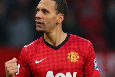 MANCHESTER, ENGLAND - JANUARY 13:  Rio Ferdinand of Manchester United celebrates at the end of the Barclays Premier League match between Manchester United and Liverpool at Old Trafford on January 13, 2013 in Manchester, England.  (Photo by Alex Livesey/Getty Images)