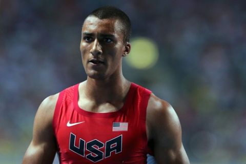 MOSCOW, RUSSIA - AUGUST 11:  Gold medalist Ashton Eaton of United States competes in the Men's Decathlon 1500 metres during Day Two of the 14th IAAF World Athletics Championships Moscow 2013 at Luzhniki Stadium on August 11, 2013 in Moscow, Russia.  (Photo by Ian Walton/Getty Images)