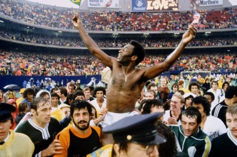 Pele after his final game for the New York Cosmos  