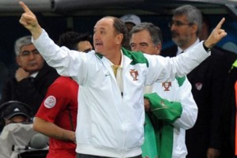 Coach of the Portuguese national football team Luiz Felipe Scolari celebrates after the Euro 2008 Championships Group A football match Portugal against Turkey on June 7, 2008 at Geneva stadium in Geneva, Switzerland. The Euro 2008 Football Championship kicks off in Basel on June 7, 2008. Portugal won 2-0.    AFP PHOTO / PATRICK HERTZOG  -- MOBILE SERVICES OUT --   (Photo credit should read PATRICK HERTZOG/AFP/Getty Images)