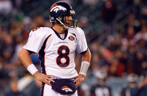 PHILADELPHIA - DECEMBER 27:  Kyle Orton #8 of the Denver Broncos looks on against the Philadelphia Eagles on December 27, 2009 at Lincoln Financial Field in Philadelphia, Pennsylvania. The Eagles defeated the Broncos 30-27.  (Photo by Jim McIsaac/Getty Images)