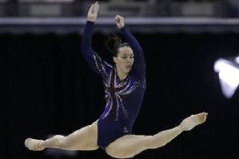 Elizabeth Tweddle of Britain in action in the women's floor final during the World Gymnastics Championships at the O2 Arena in London, Sunday, Oct. 18, 2009. (AP Photo/Matt Dunham)