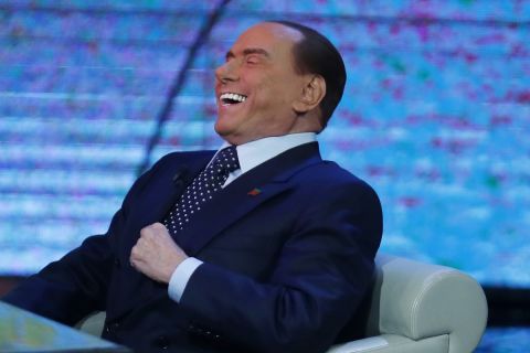 Italian former premier Silvio Berlusconi smiles during the Italian State RAI TV program "Che Tempo che Fa", in Milan, Italy, Sunday, Nov. 26, 2017. (AP Photo/Antonio Calanni)