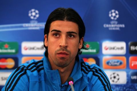 Real Madrid's German midfielder Sami Khedira holds a press conference at GSP Stadium in Nicosia on March 26, 2012 on the eve of his team's UEFA Champions League quarter-final football match against APOEL. AFP PHOTO / JACK GUEZ (Photo credit should read JACK GUEZ/AFP/Getty Images)